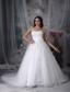 Classical A-line One Shoulder Watteau Train Tulle Hand Made Flowers and Beading Wedding Dress