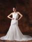 Beaded Decorate Scoop Neckline A-line Chiffon Ruch Court Train 2013 Wedding Dress