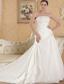 White A-line Strapless Chapel Train Taffeta Appliques Wedding Dress