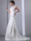 Elegant A-line High-neck Court Train Taffeta and Organza Wedding Dress