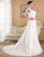 White A-line / Princess Straps Court Train Organza Beading Wedding Dress