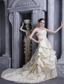 Champagne A-line Strapless Court Train Taffeta Appliques Wedding Dress