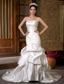 Fashionbale Mermaid Strapless Chapel Train Taffeta Beading and Ruch Wedding Dress