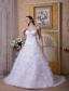 Modest A-line One Shoulder Brush Train Satin and Tulle Appliques Wedding Dress