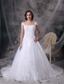 White A-line Square Court Train Satin Lace Wedding Dress