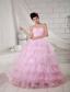 Baby Pink Ball Gown Sweetheart Floor-length Organza Beading Quinceanea Dress