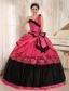 Coral Red One Shoulder In Arcadia California For 2013 Quinceanera Dress With Bowknot and Appliques
