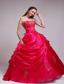 Red Ball Gown Strapless Floor-length Orangza Applqiues Quinceanera Dress