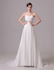 Custom Made White Sweetheart Neckline Beading and Belt Wedding Gown Sleeveless Lace Up