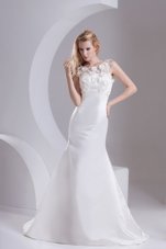 Colorful White Taffeta Zipper Scoop Sleeveless Bridal Gown Sweep Train Lace