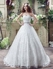 Customized Sleeveless Court Train Appliques and Bowknot Lace Up Wedding Dress