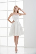 Perfect White Strapless Neckline Lace Wedding Gown Sleeveless Lace Up