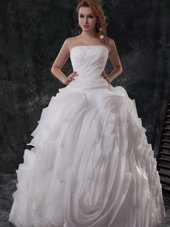 Lovely Sleeveless Brush Train Ruching Lace Up Wedding Gown