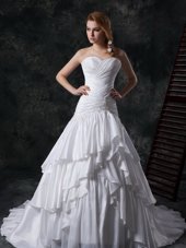 Glorious Ruffled Layers and Ruching Wedding Dresses White Lace Up Sleeveless Brush Train