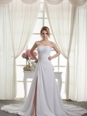 Column/Sheath Sleeveless White Wedding Gowns Court Train Lace Up