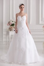 Smart Beading and Lace and Appliques Wedding Gowns White Zipper Sleeveless Brush Train
