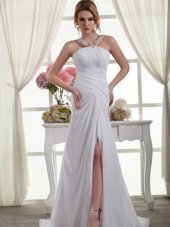 Clearance Ruching Wedding Dresses White Zipper Sleeveless Court Train