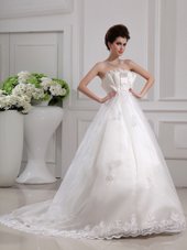 Elegant With Train White Bridal Gown Scalloped Sleeveless Brush Train Side Zipper