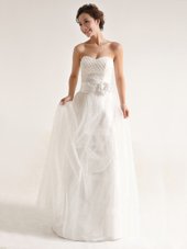 Eye-catching Hand Made Flower Wedding Gown White Zipper Sleeveless Floor Length