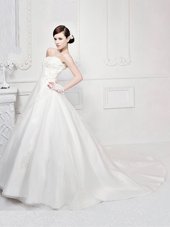 Top Selling White Sleeveless Tulle Court Train Zipper Wedding Dress for Wedding Party