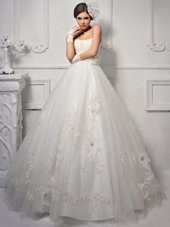 Great White Sleeveless Tulle Lace Up Wedding Dress for Wedding Party