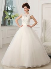 Cheap Scoop Organza Sleeveless Floor Length Wedding Gown and Beading and Appliques