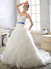 Inexpensive White Sleeveless With Train Sashes|ribbons Lace Up Bridal Gown