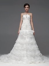Organza Sleeveless Wedding Gown and Beading and Ruffles and Ruffled Layers