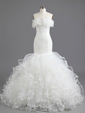 Clearance Mermaid White Sweetheart Neckline Ruffles Wedding Dress Sleeveless Lace Up