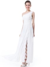 Artistic One Shoulder Sleeveless Chiffon Wedding Gowns Lace Zipper
