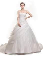 Excellent Sleeveless Brush Train Lace Up With Train Beading and Appliques Wedding Gowns