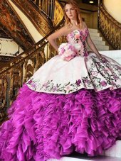 High Quality Pink And White Sleeveless Floor Length Appliques and Embroidery Lace Up Quinceanera Dress