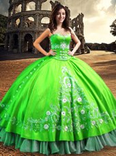 Fine Satin Lace Up Off The Shoulder Sleeveless Floor Length Sweet 16 Dress Lace and Embroidery
