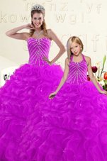Cheap Organza Sweetheart Sleeveless Lace Up Beading and Ruffles Sweet 16 Dresses in Purple