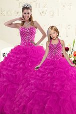 Fabulous Fuchsia Sweetheart Neckline Beading and Ruffles 15 Quinceanera Dress Sleeveless Lace Up