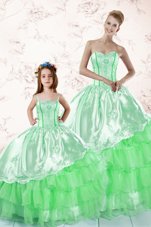 Deluxe Ruffled Floor Length Green 15th Birthday Dress Sweetheart Sleeveless Lace Up