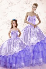 Glittering Ruffled Lavender Sleeveless Organza Lace Up Sweet 16 Dress for Military Ball and Sweet 16 and Quinceanera