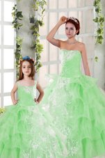Elegant Ruffled Sleeveless Organza Lace Up Quince Ball Gowns for Military Ball and Sweet 16 and Quinceanera