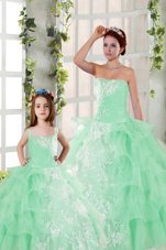 Fashion Strapless Sleeveless Organza Quinceanera Dress Beading and Ruffled Layers and Ruching Lace Up