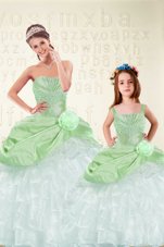 Enchanting Sweetheart Sleeveless Organza and Taffeta Quinceanera Dress Beading and Ruffled Layers and Hand Made Flower Lace Up