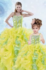 Suitable Beading and Ruffles and Sequins Quinceanera Dress Multi-color Lace Up Sleeveless Floor Length