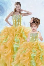 Simple Multi-color Lace Up Sweet 16 Quinceanera Dress Beading and Ruffles and Sequins Sleeveless Floor Length