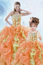 Exquisite Multi-color Ball Gowns Sweetheart Sleeveless Organza Floor Length Lace Up Beading and Ruffles and Sequins Quinceanera Dress
