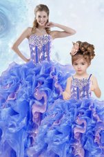 Attractive Multi-color Vestidos de Quinceanera Military Ball and Sweet 16 and Quinceanera and For with Beading and Ruffles and Sequins Sweetheart Sleeveless Lace Up