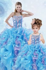 Beauteous Multi-color Sweetheart Lace Up Beading and Ruffles and Sequins Quince Ball Gowns Sleeveless
