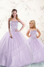 Adorable Lavender Ball Gowns Beading Ball Gown Prom Dress Lace Up Tulle Sleeveless Floor Length