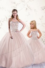 Deluxe Baby Pink Sleeveless Beading Floor Length Ball Gown Prom Dress