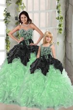 Elegant Black and Apple Green Sweetheart Neckline Beading and Ruffles Sweet 16 Dresses Sleeveless Lace Up