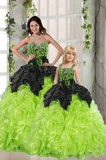 Black and Green Sleeveless Beading and Ruffles Floor Length Quinceanera Gowns