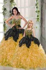 Charming Black and Yellow Vestidos de Quinceanera Military Ball and Sweet 16 and Quinceanera and For with Beading and Ruffles Sweetheart Sleeveless Lace Up